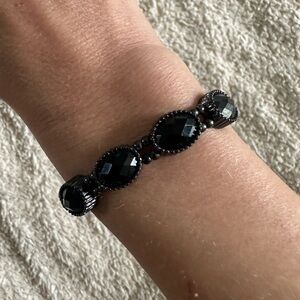 Stretchy Black Faceted Sparkly Bracelet with Ovals and Beads, Like New Condition
